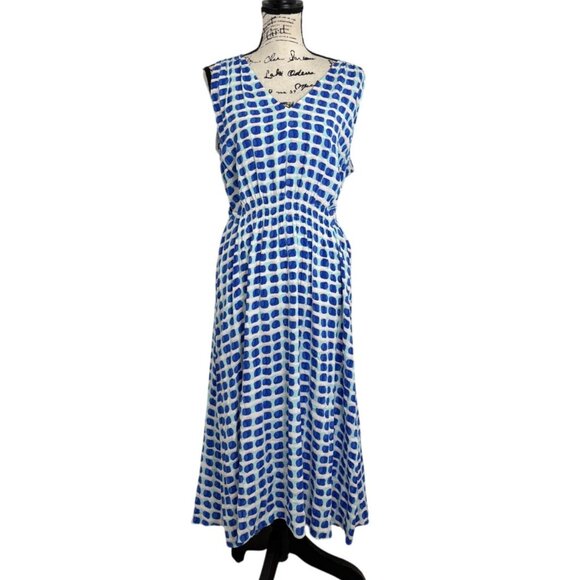 Kate Spade Island Stamp Dress Sleeveless Blue White Tie-Back Womens Size XL - Picture 2 of 8